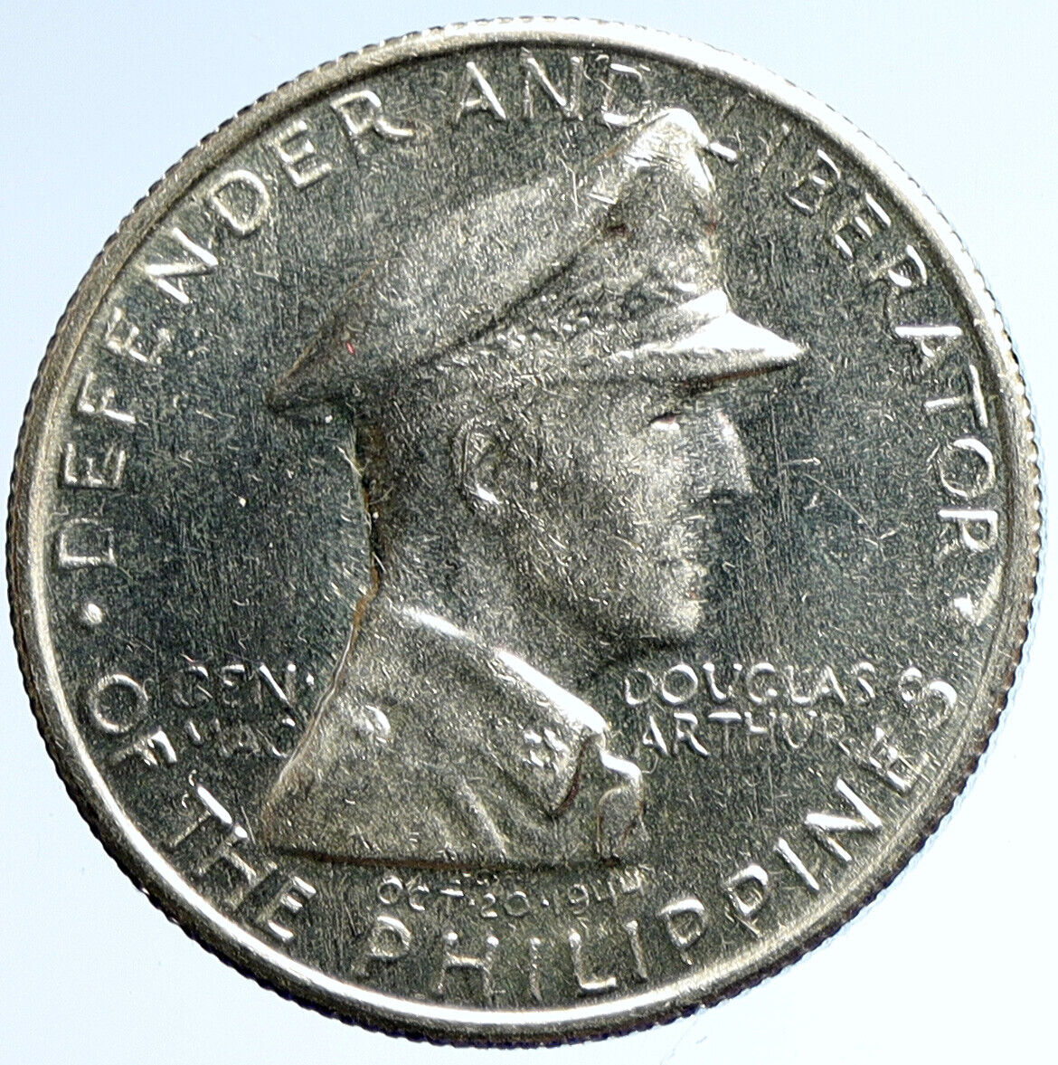 1947 S PHILIPPINES US WWII General DOUGLAS MACARTHUR Silver Peso Coin i113388