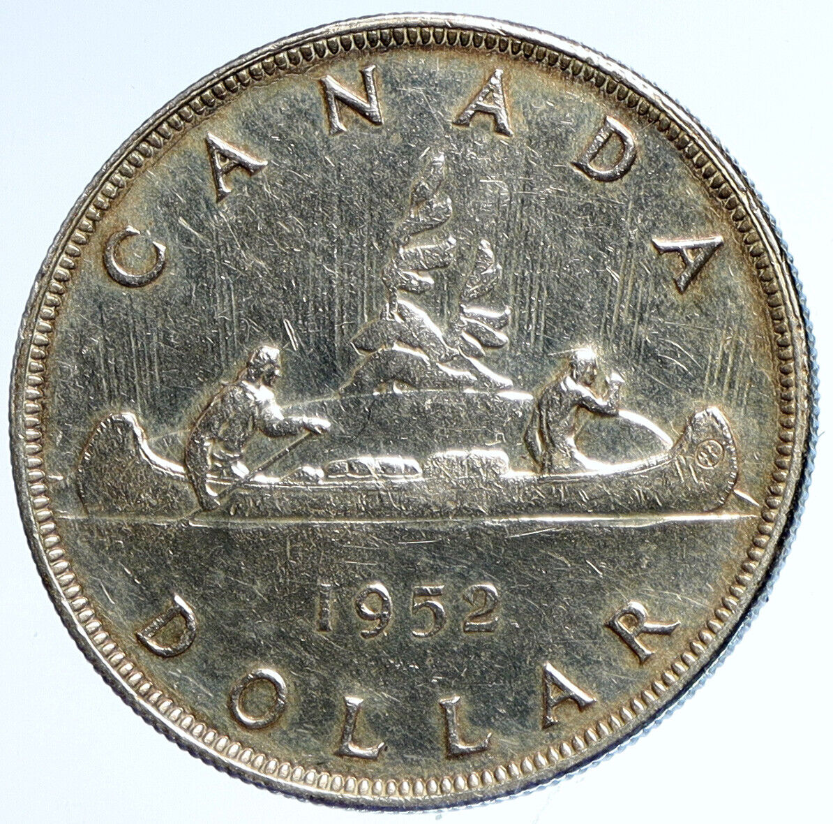 1952 CANADA UK KING GEORGE VI Canoe VOYAGERS Crew OLD SILVER Dollar Coin i113396
