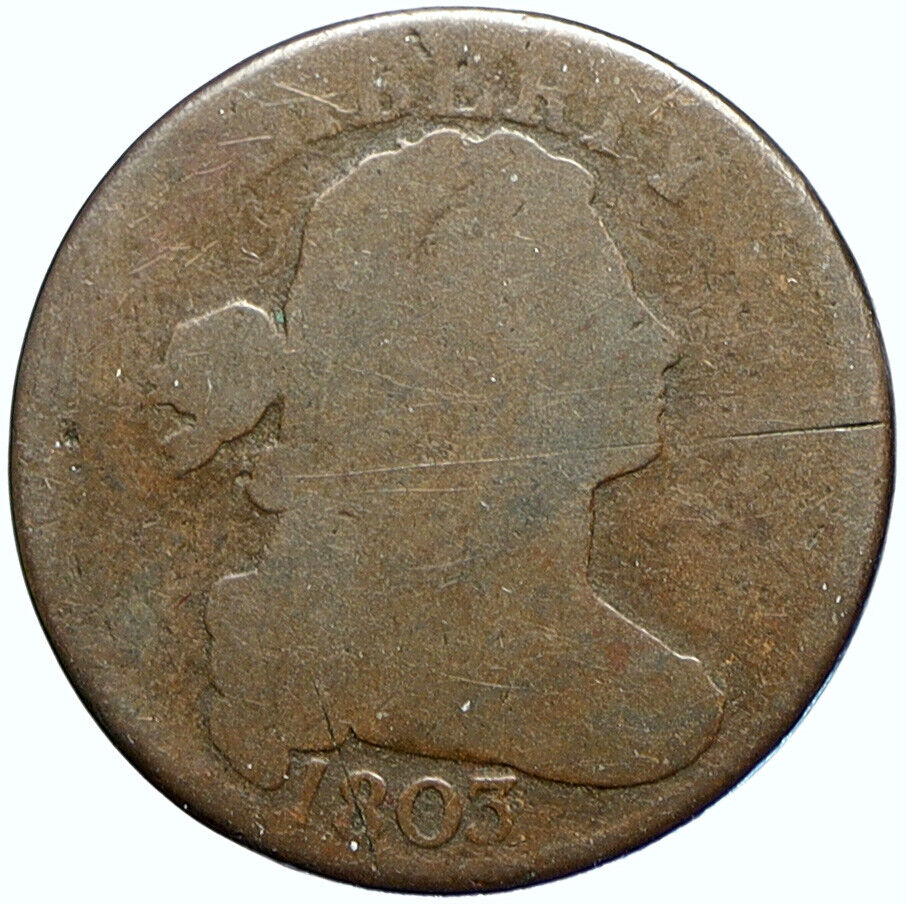 1803 P UNITED STATES US Vintage OLD ANTIQUE Large Draped Bust Cent Coin i113326