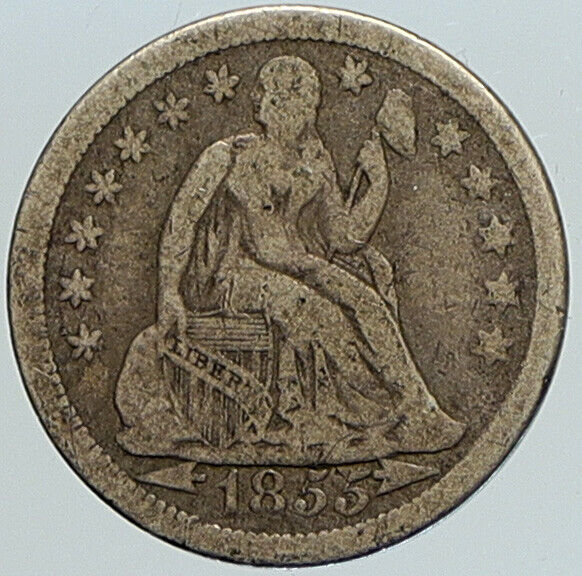 1855 P UNITED STATES US Silver SEATED LIBERTY Vintage Antique Dime Coin i113333