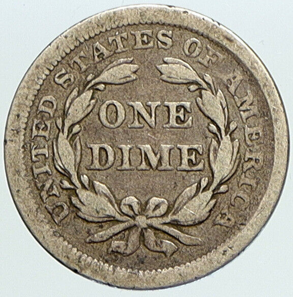 1855 P UNITED STATES US Silver SEATED LIBERTY Vintage Antique Dime Coin i113333