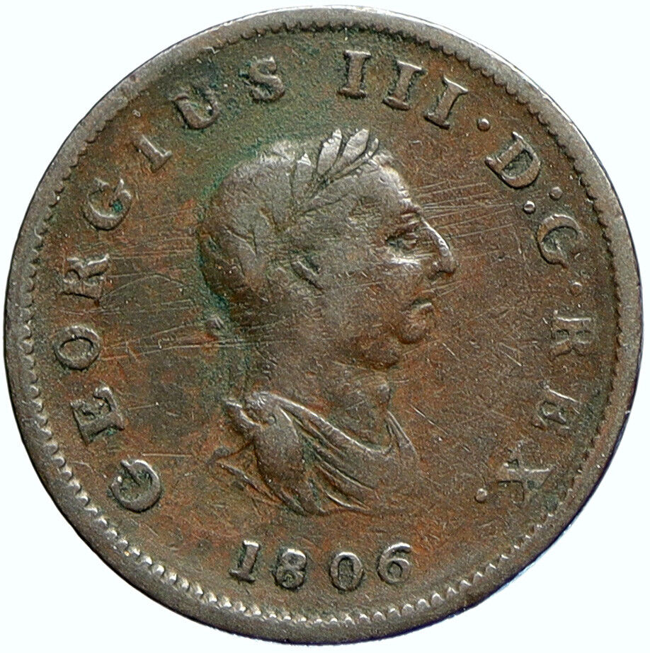 1806 UK GREAT BRITAIN United Kingdom KING GEORGE III Old 1/2 Penny Coin i113338