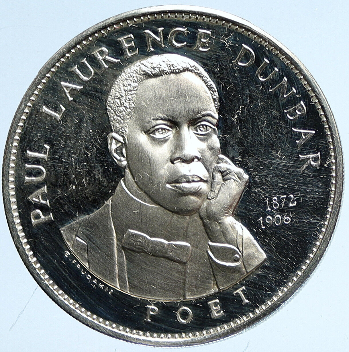 1969 US USA Franklin Mint Poet PAUL LAURENCE DUNBAR Proof Silver Medal i113009