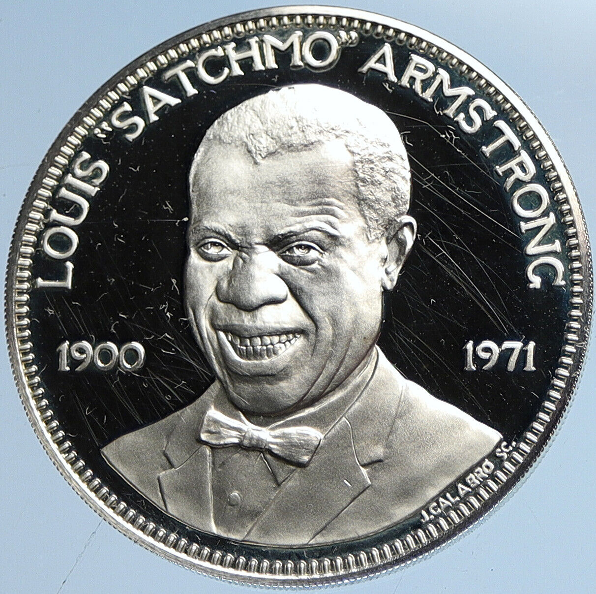 1971 US Franklin Mint TRUMPET LOUIS SATCHMO ARMSTRONG Proof Silver Medal i113039