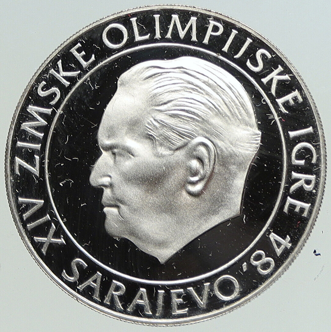 1984 YUGOSLAVIA Winter Olympic SARAJEVO Tito PRF Silver 250 Dinara Coin i113050