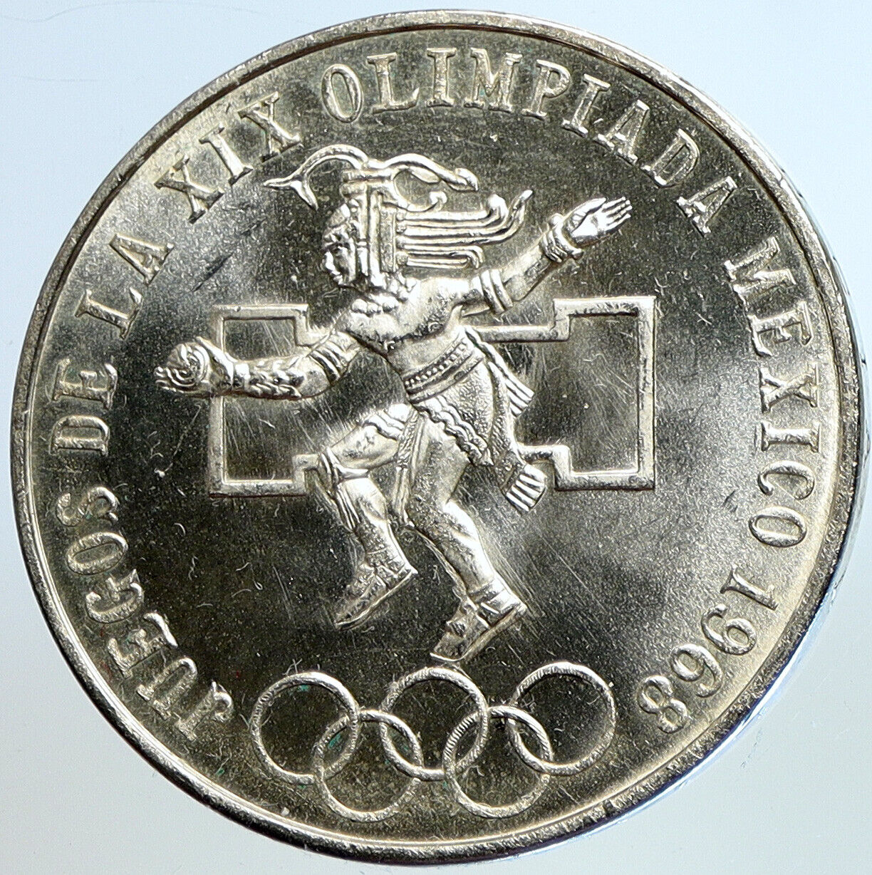 1968 Mexico XIX Olympic Games Aztec Ball Player BIG 25 Pesos Silver Coin i113423