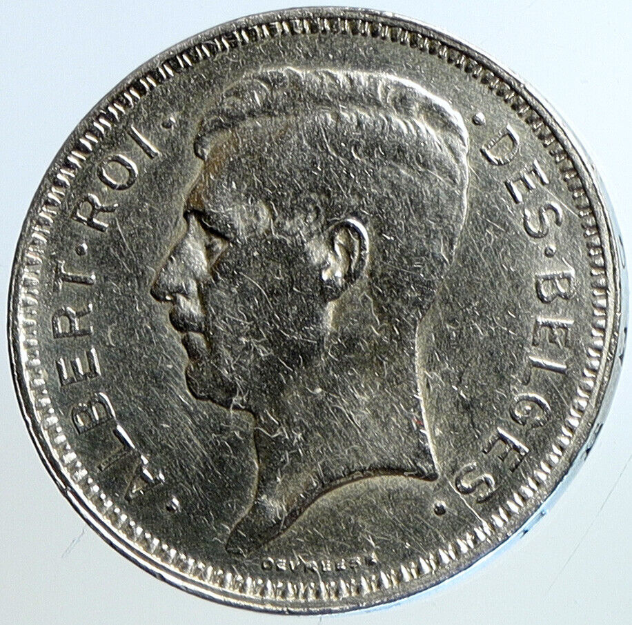 1934 BELGIUM King Albert I Crown Old FRENCH TEXT Silver 20 Franc Coin i113424