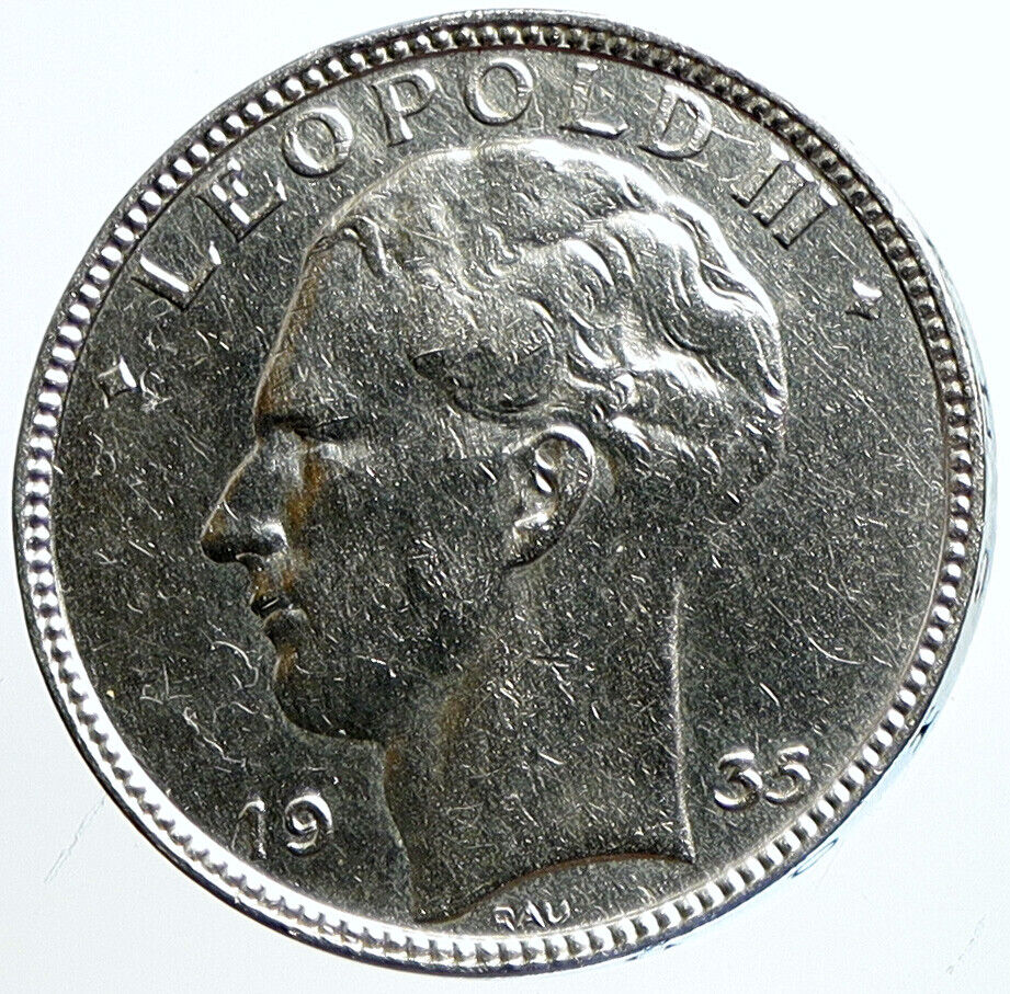 1935 BELGIUM King Leopold III Wheat Oak VINTAGE Silver 20 Francs Coin i113426