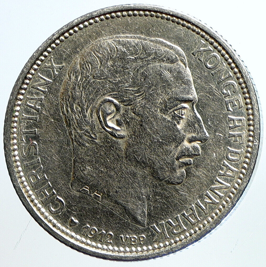 1912 DENMARK Kings CHRISTIAN X & FREDERICK VIII Silver 2 Kroner Coin i113431