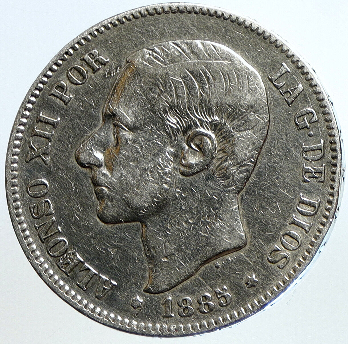 1885 SPAIN w King ALFONSO XII Antique OLD SPANISH Silver 5 Pesetas Coin i113439