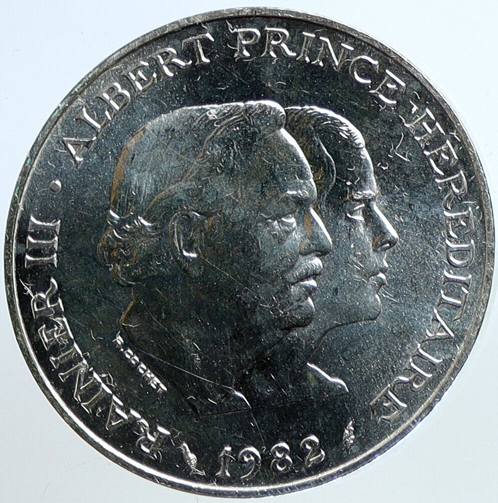 1982 MONACO King Rainier III Crown Antique Genuine Silver 100 Franc Coin i113412