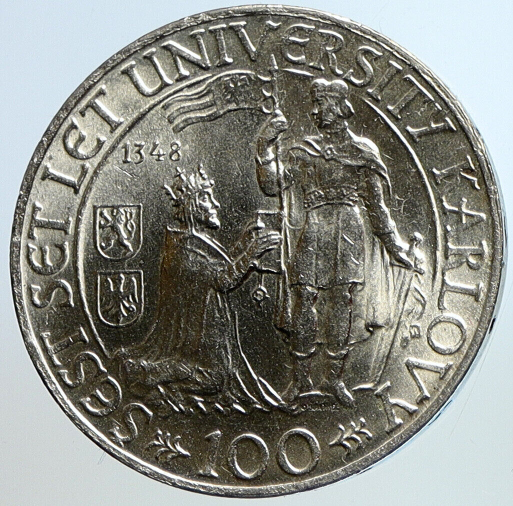 1948 CZECH REPUBLIC Czechoslovakia Charles University Silver 100 Kr Coin i113445