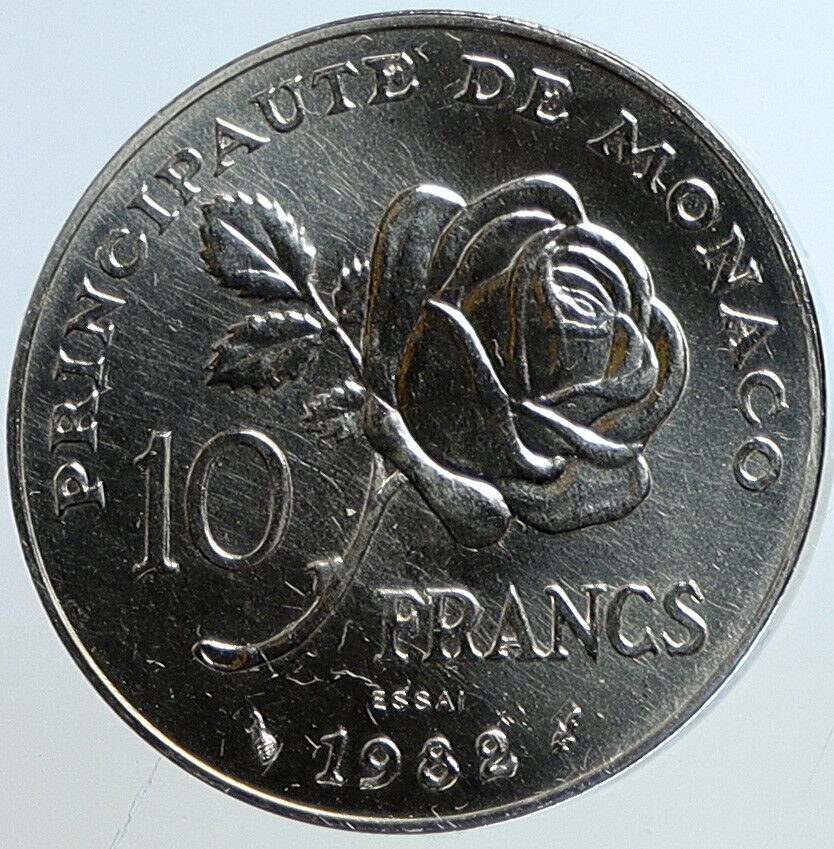 1982 MONACO American Actress Princess GRACE KELLY Silver 10 Francs Coin i113442