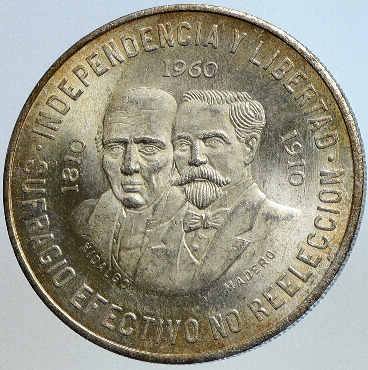 1960 Mexican 150 WAR OF INDEPENDENCE Hidalgo Madero Silver 10 Pesos Coin i113446