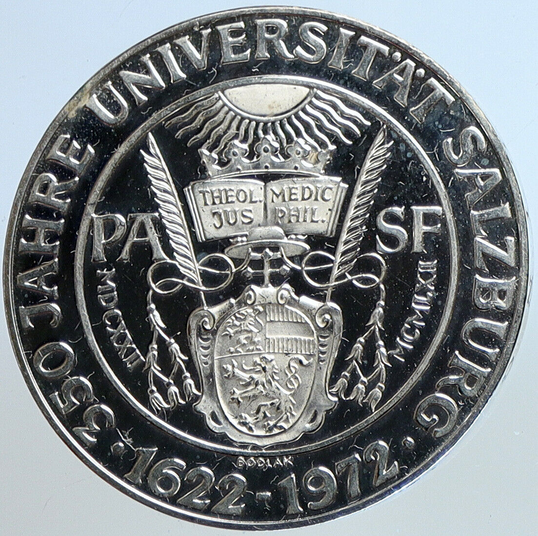 1972 AUSTRIA Seal of Salzburg University Proof Silver 50 Shilling Coin i113410