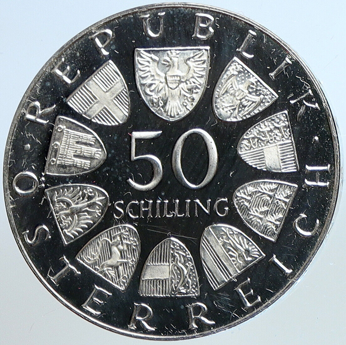 1972 AUSTRIA Seal of Salzburg University Proof Silver 50 Shilling Coin i113410