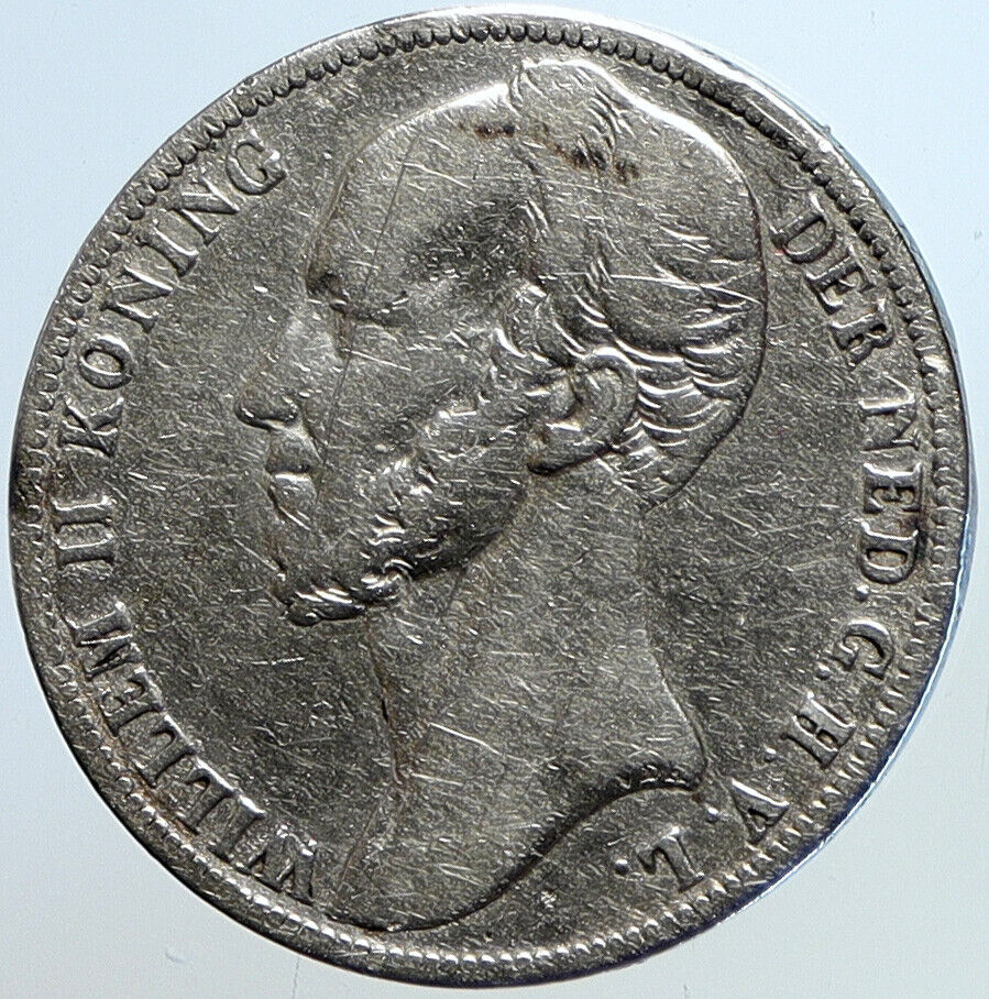 1847 Netherlands King WILLIAM II Wreath ANTIQUE OLD Silver Gulden Coin i113443