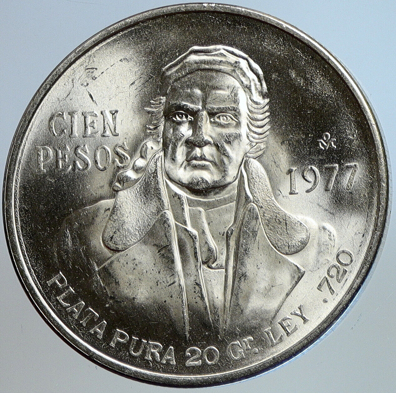 1977 Mexican Independence HERO Jose Maria Morelos Silver 100 Peso Coin i113420