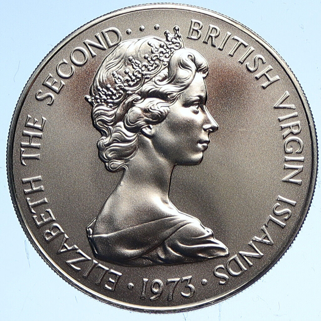 1973 British Virgin Islands UK Elizabeth II PELICAN Vintage 50 Cent Coin i112764