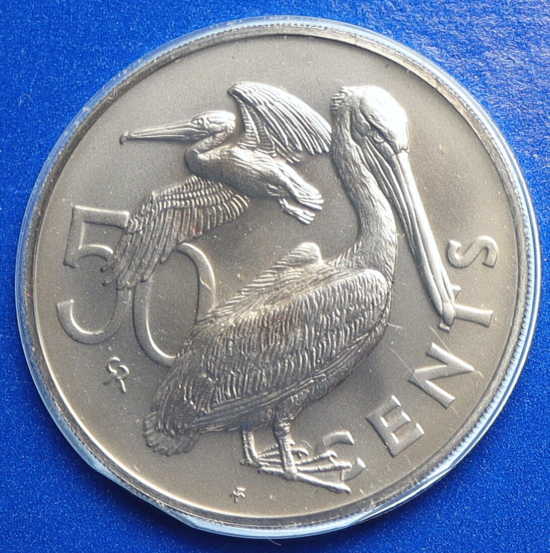 1973 British Virgin Islands UK Elizabeth II PELICAN Vintage 50 Cent Coin i112763