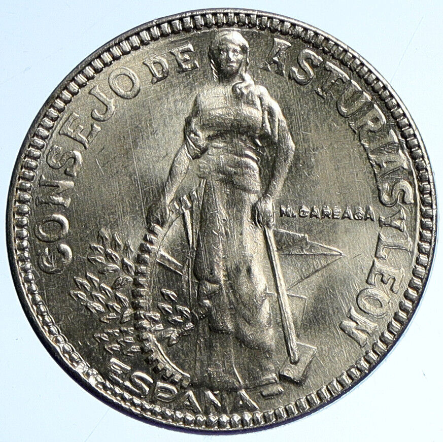 1937 SPAIN Second Republic FEMALE & GEAR Vintage OLD 2 Pesetas Coin i112825