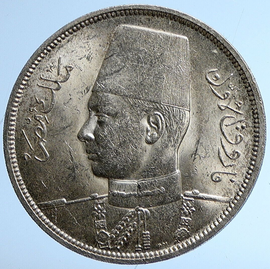 1939 1358AH EGYPT with Sudan King Farouk Old BU Silver 10 Piastres Coin i112828