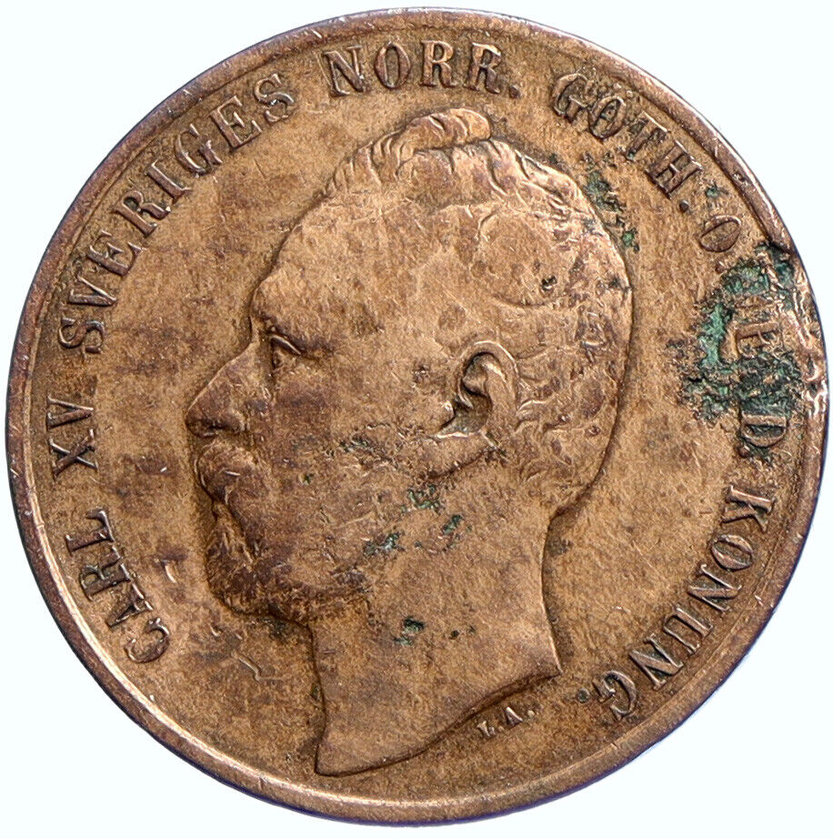 1866 Sweden KING CHARLES XV Wreath Swedish Antique ANTIQUE 5 Öre Coin i112833
