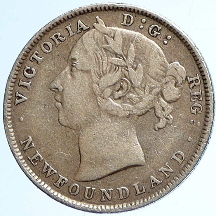 1896 CANADA NEWFOUNDLAND UK Queen VICTORIA Antique Silver 20 Cents Coin i112834