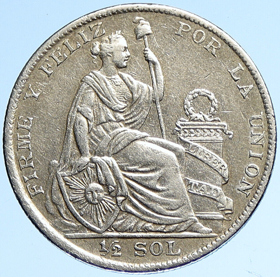 1926 PERU VFT South America LIBERTY Peruvian Antique Silver 1/2 Sol Coin i112849