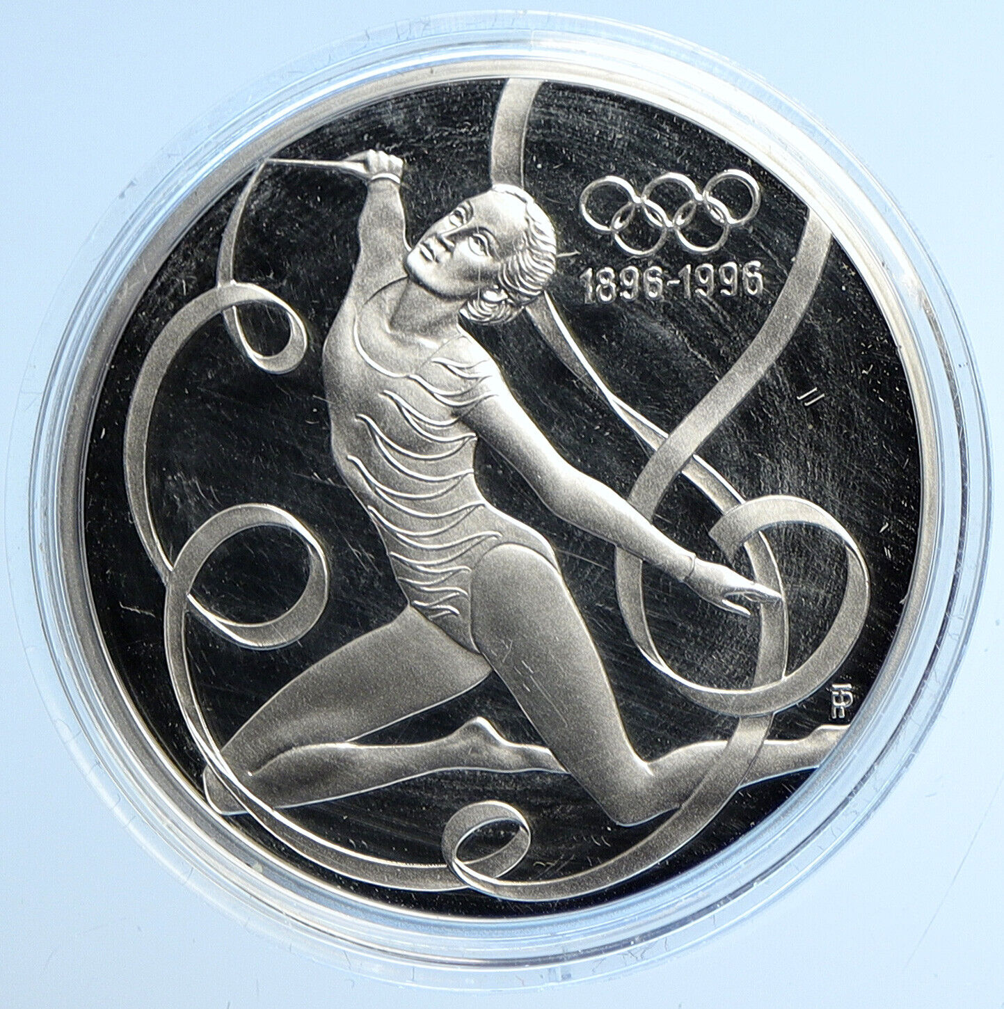 1995 AUSTRIA 100 Yr OLYMPICS GYM RIBBON DANCER Proof Silver 200 Sch Coin i112876