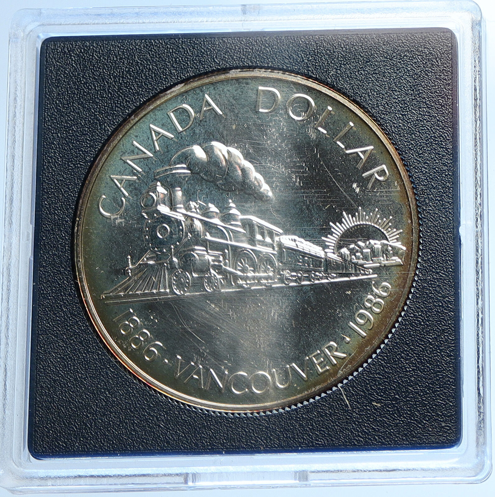 1986 CANADA Vancouver UK Queen Elizabeth II Train Proof-like Silver Coin i112877