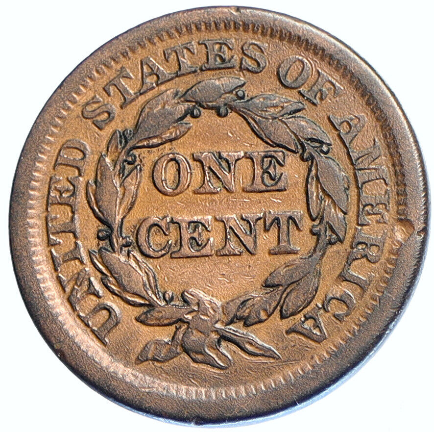 1853 UNITED STATES US Vintage ANTIQUE OLD Liberty Braided Hair Cent Coin i112894