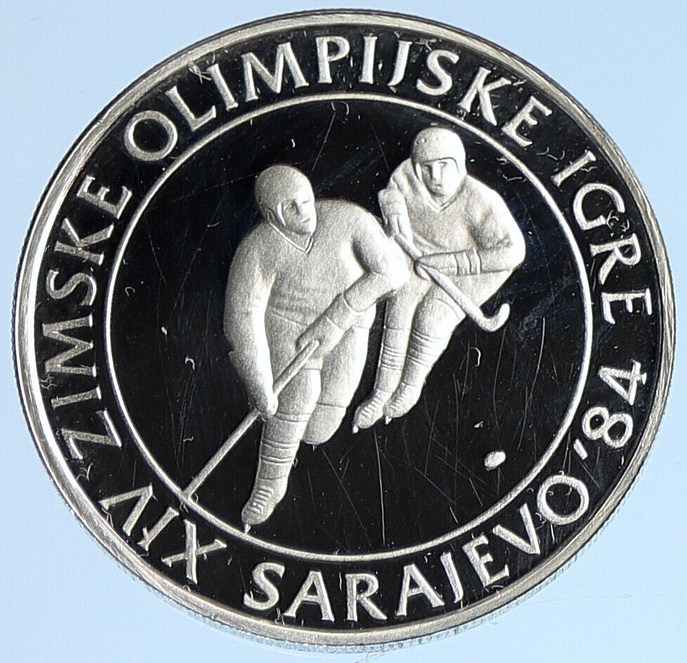 1982 YUGOSLAVIA Sarajevo XIV Olympic ICE HOCKEY Proof Silver 100 D Coin i112901