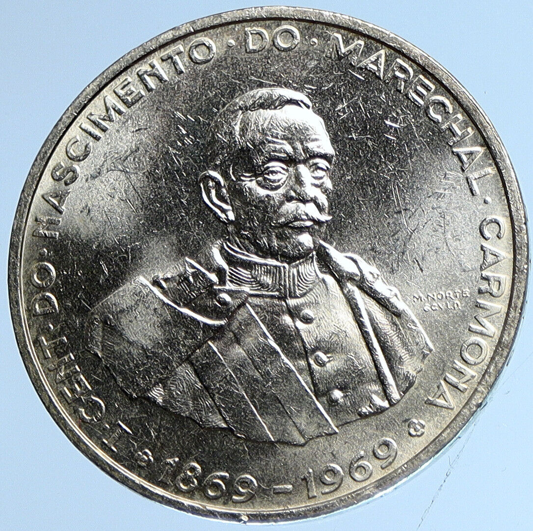 1969 PORTUGAL w President Oscar Carmona OLD BU Silver 50 Escudos Coin i112896