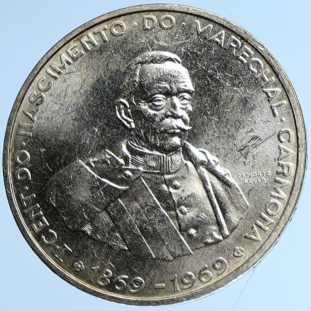 1969 PORTUGAL w President Oscar Carmona OLD BU Silver 50 Escudos Coin i112897