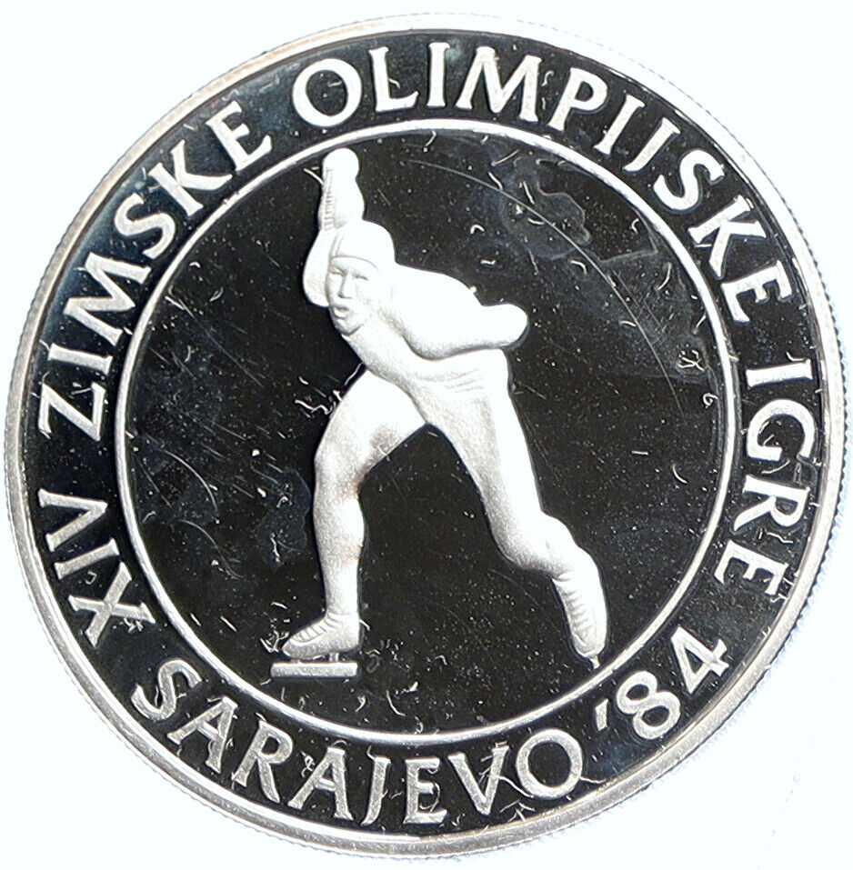 1984 YUGOSLAVIA Sarajevo XIV Olympic SPEED SKATING PROOF Silver 100 Coin i112895