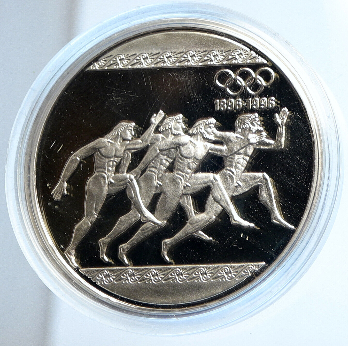 1996 GREECE OLYMPICS 100Y Ancient Runners Proof Silver 1000 Drach Coin i112914