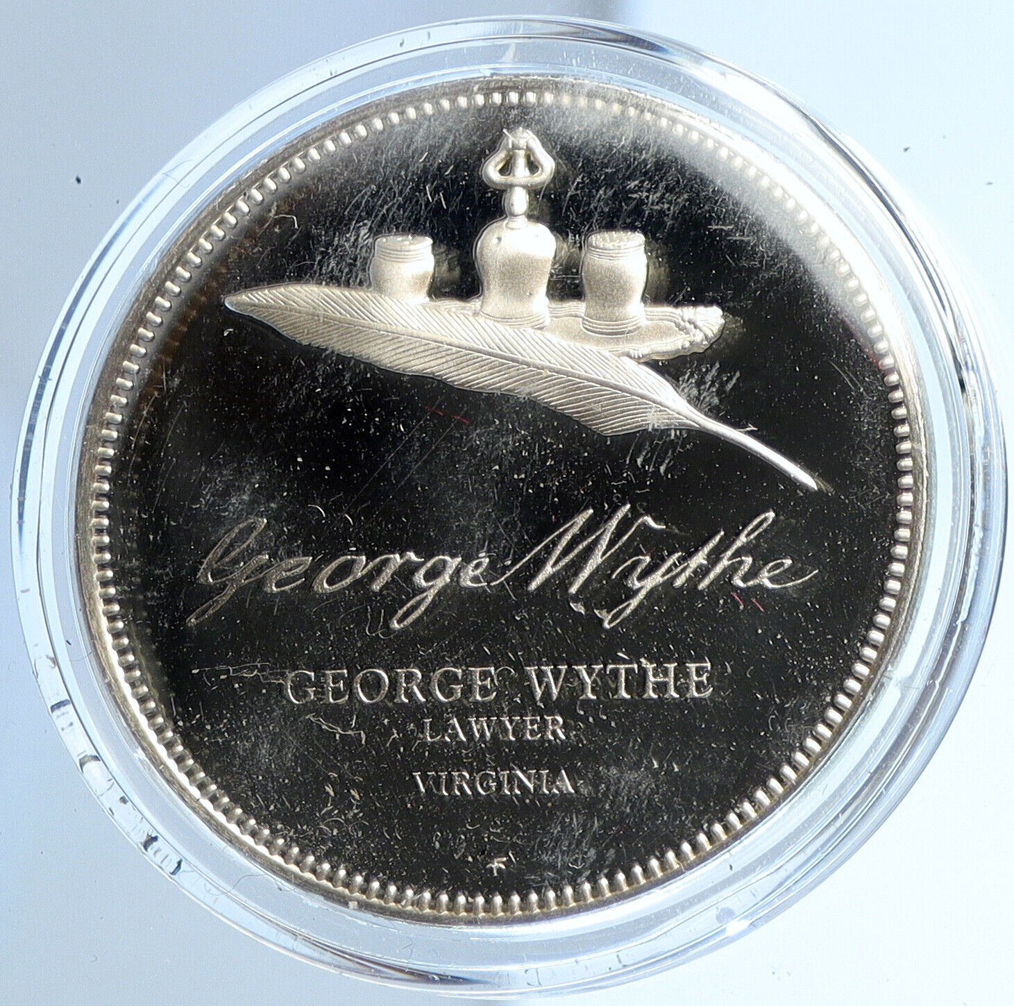 1975 US USA FM George Wythe BICENTENNIAL COUNCIL Old Proof Silver Medal i112938