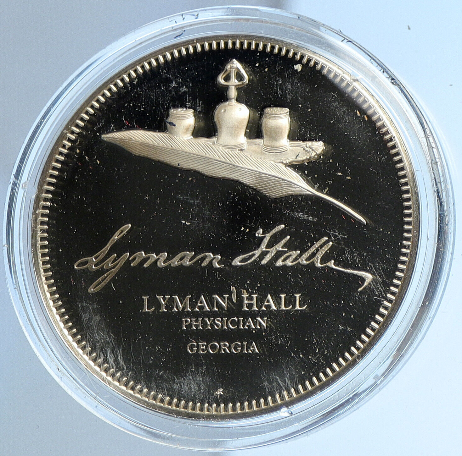 1972 US USA FM Lyman Hall BICENTENNIAL COUNCIL Old Proof Silver Medal i112953