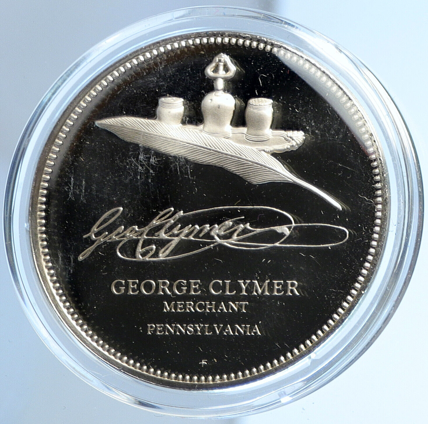 1975 US USA FM George Clymer BICENTENNIAL COUNCIL Old Proof Silver Medal i112930