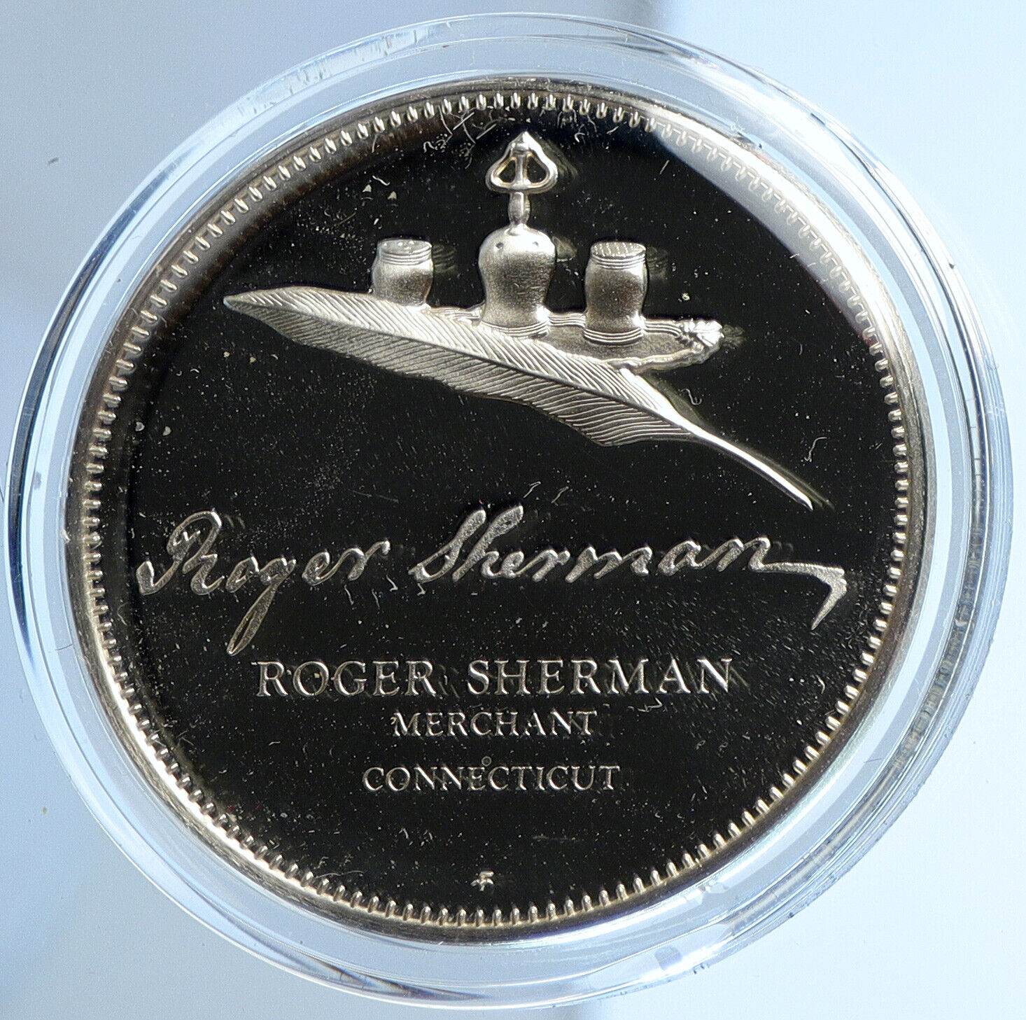 1972 US USA FM Roger Sherman BICENTENNIAL COUNCIL Old Proof Silver Medal i112925