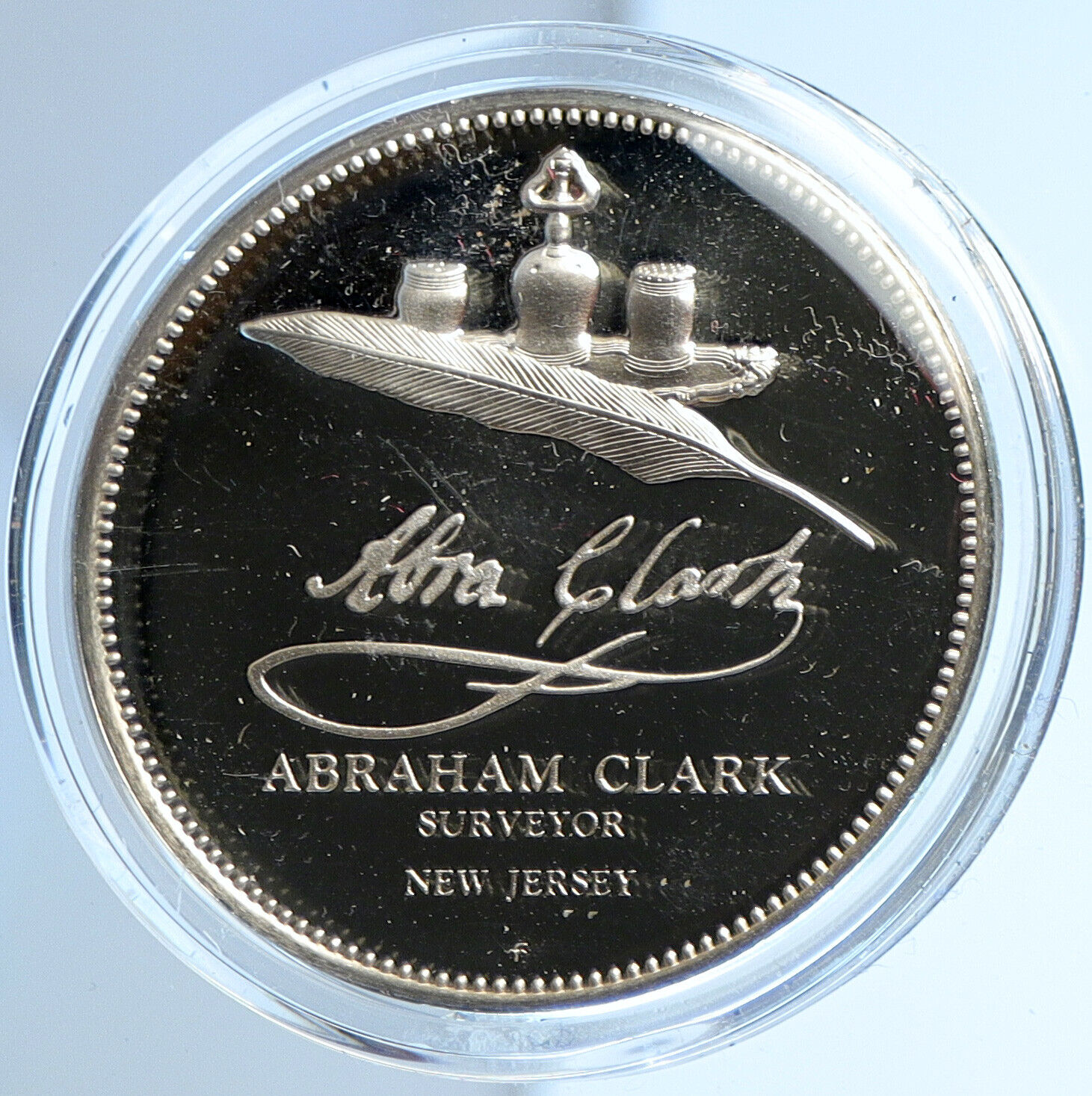 1975 US USA FM Abraham Clark BICENTENNIAL COUNCIL Old Proof Silver Medal i112932