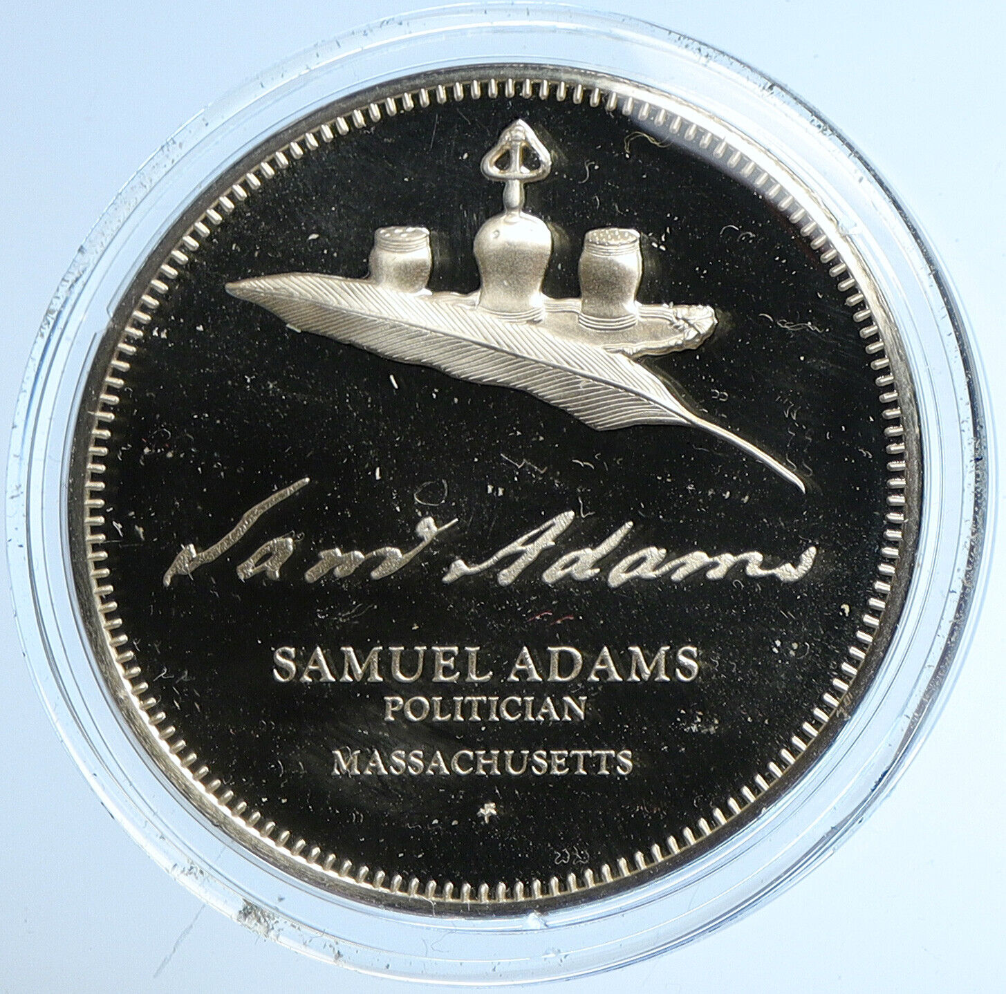 1973 US USA FM Samuel Adams BICENTENNIAL COUNCIL Old Proof Silver Medal i112920