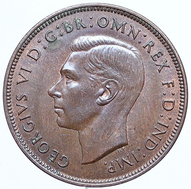 1937 United Kingdom Great Britain King GEORGE VI & BRITANNIA Penny Coin i113493