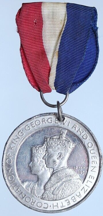 1937 Great Britain UK Coronation King George VI Elizabeth VINTAGE Medal i113500