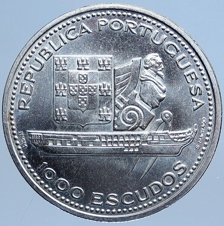 1996 PORTUGAL D Fernando II Gloria FRIGATE SHIPS Silver 1000 Escudo Coin i113511