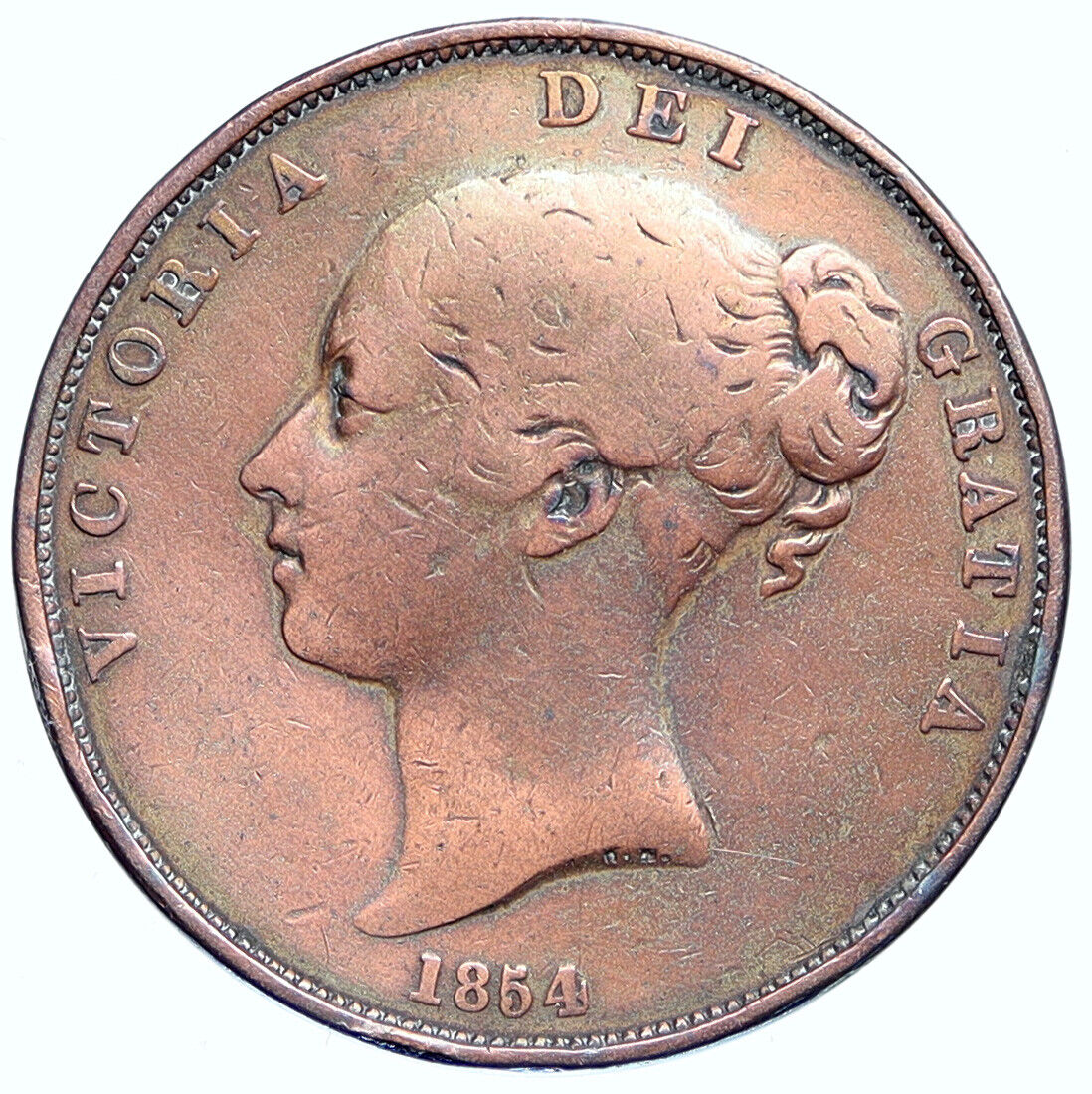 1854 UK Great Britain United Kingdom QUEEN VICTORIA Penny Antique Coin i113516
