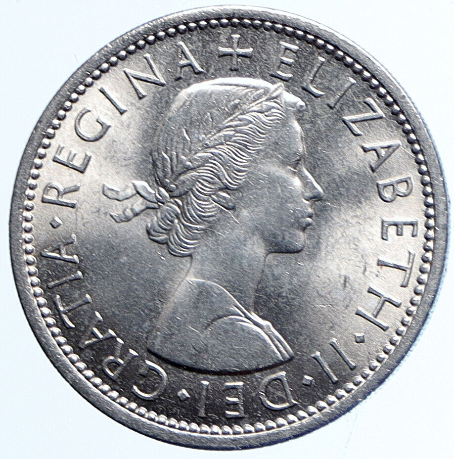 1967 UK Great Britain QUEEN ELIZABETH II Tudor Rose OLD 2 Shillings Coin i113552
