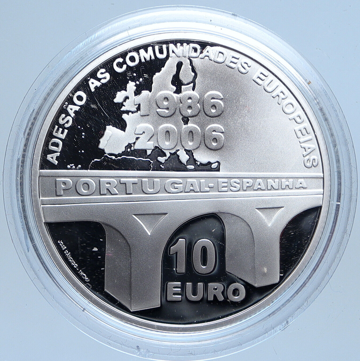 2006 PORTUGAL 20 Yrs EU Membership w Spain OLD Proof Silver 10 Euro Coin i113545