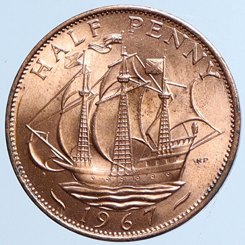 1967 UK Great Britain QUEEN ELIZABETH II Old Vintage 1/2 HALF PENNY Coin i113559